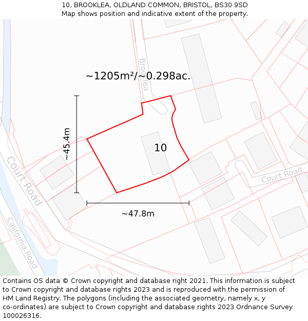 10, BROOKLEA, OLDLAND COMMON, BRISTOL, BS30 9SD: Plot and title map