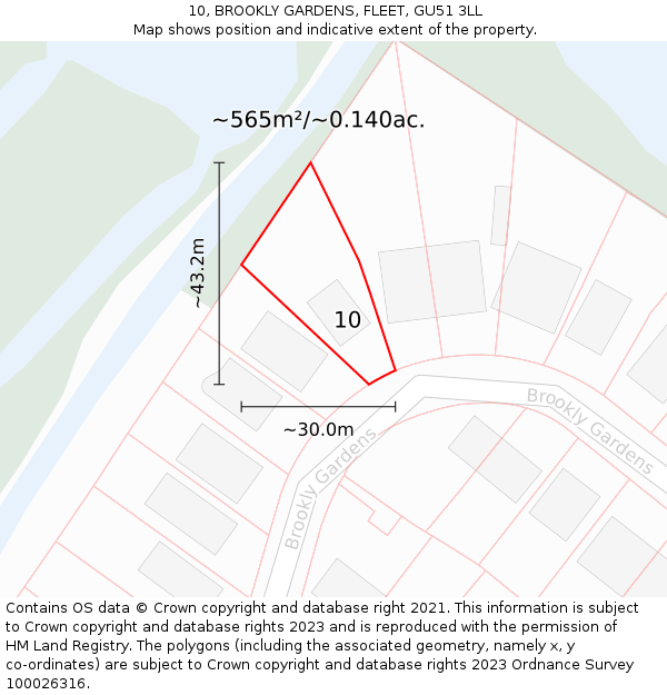 10, BROOKLY GARDENS, FLEET, GU51 3LL: Plot and title map