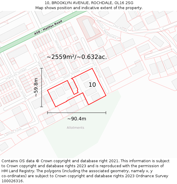 10, BROOKLYN AVENUE, ROCHDALE, OL16 2SG: Plot and title map