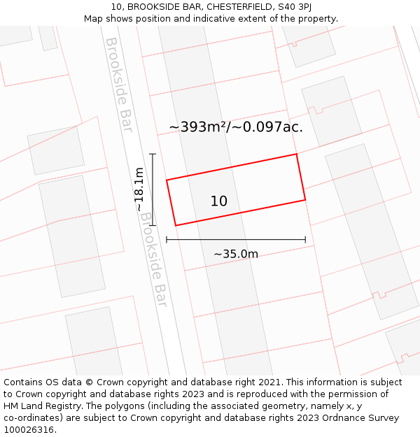 10, BROOKSIDE BAR, CHESTERFIELD, S40 3PJ: Plot and title map