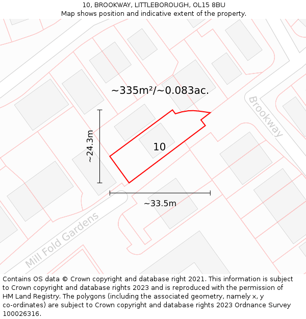 10, BROOKWAY, LITTLEBOROUGH, OL15 8BU: Plot and title map