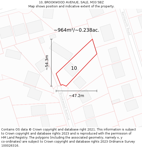 10, BROOKWOOD AVENUE, SALE, M33 5BZ: Plot and title map