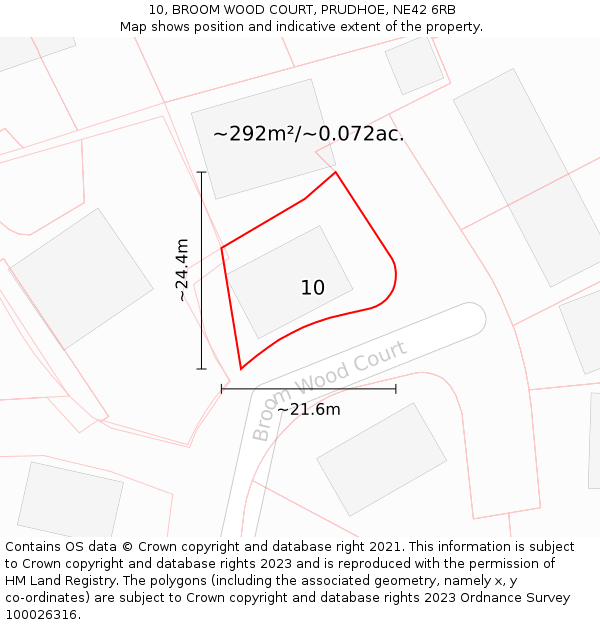 10, BROOM WOOD COURT, PRUDHOE, NE42 6RB: Plot and title map