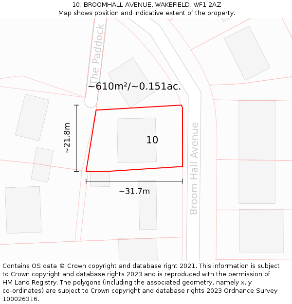 10, BROOMHALL AVENUE, WAKEFIELD, WF1 2AZ: Plot and title map