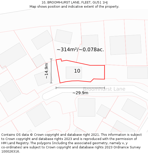 10, BROOMHURST LANE, FLEET, GU51 1HJ: Plot and title map