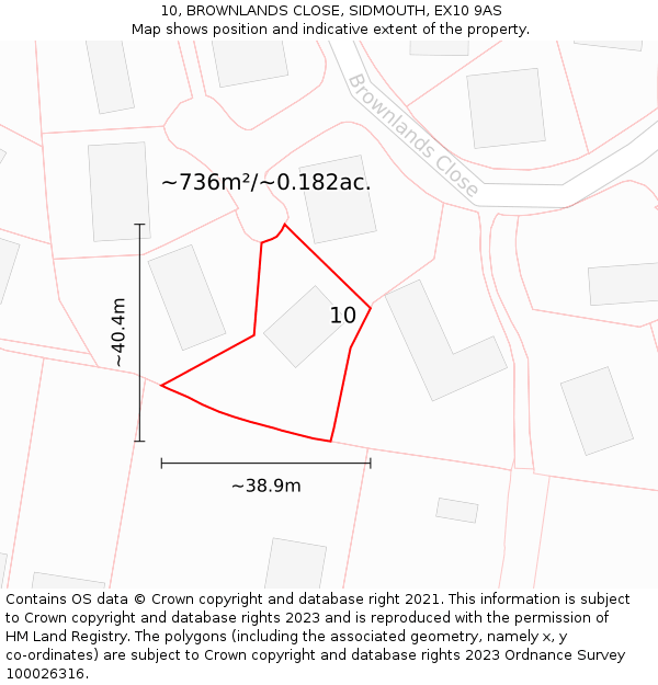 10, BROWNLANDS CLOSE, SIDMOUTH, EX10 9AS: Plot and title map