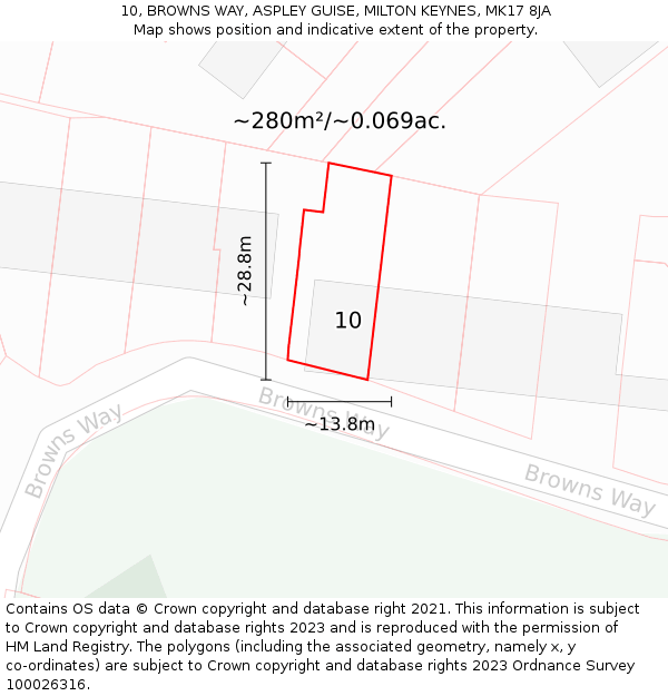 10, BROWNS WAY, ASPLEY GUISE, MILTON KEYNES, MK17 8JA: Plot and title map