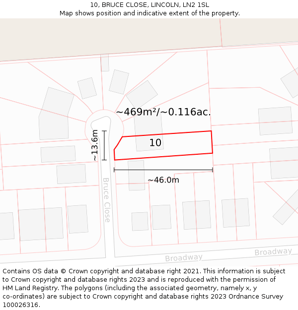 10, BRUCE CLOSE, LINCOLN, LN2 1SL: Plot and title map