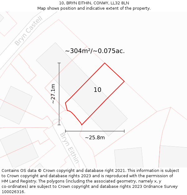 10, BRYN EITHIN, CONWY, LL32 8LN: Plot and title map