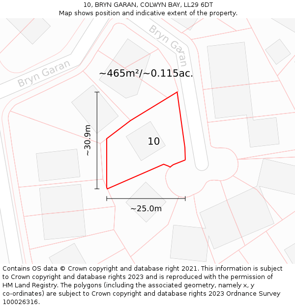 10, BRYN GARAN, COLWYN BAY, LL29 6DT: Plot and title map