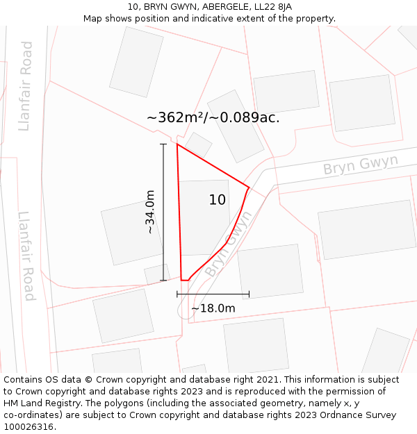 10, BRYN GWYN, ABERGELE, LL22 8JA: Plot and title map