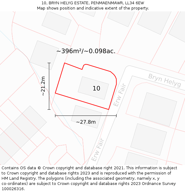 10, BRYN HELYG ESTATE, PENMAENMAWR, LL34 6EW: Plot and title map