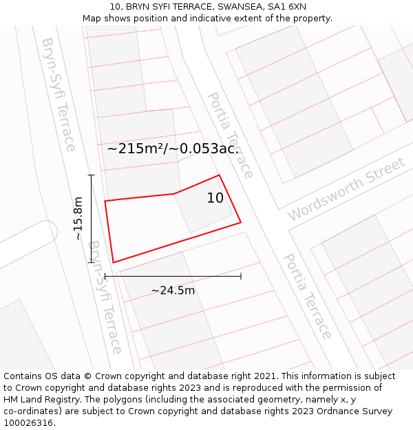 10, BRYN SYFI TERRACE, SWANSEA, SA1 6XN: Plot and title map