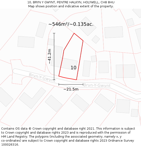 10, BRYN Y GWYNT, PENTRE HALKYN, HOLYWELL, CH8 8HU: Plot and title map