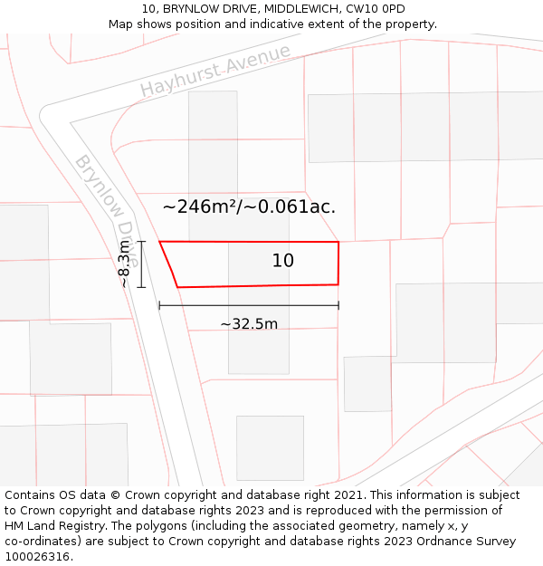 10, BRYNLOW DRIVE, MIDDLEWICH, CW10 0PD: Plot and title map