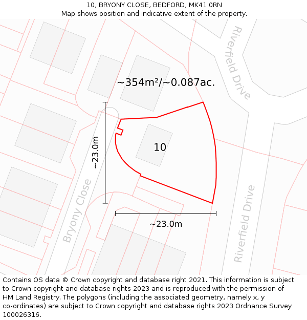 10, BRYONY CLOSE, BEDFORD, MK41 0RN: Plot and title map