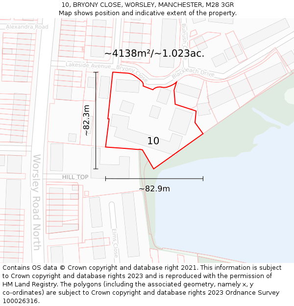 10, BRYONY CLOSE, WORSLEY, MANCHESTER, M28 3GR: Plot and title map