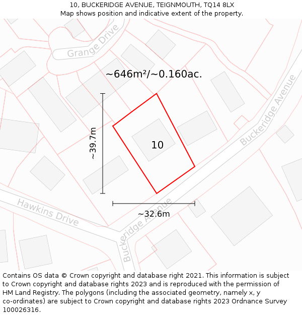 10, BUCKERIDGE AVENUE, TEIGNMOUTH, TQ14 8LX: Plot and title map