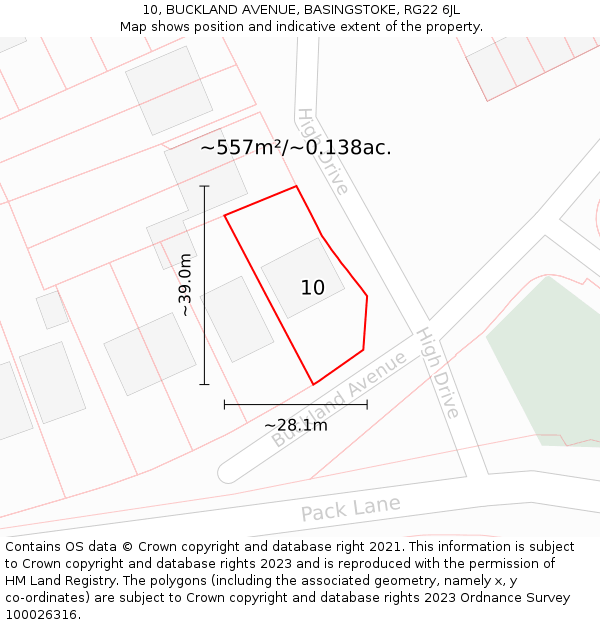 10, BUCKLAND AVENUE, BASINGSTOKE, RG22 6JL: Plot and title map