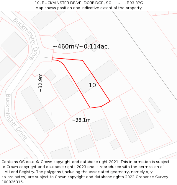 10, BUCKMINSTER DRIVE, DORRIDGE, SOLIHULL, B93 8PG: Plot and title map