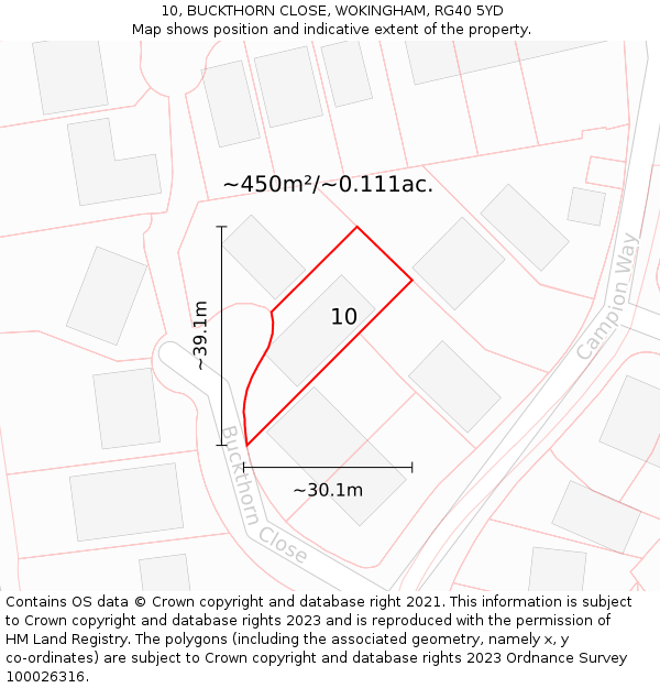 10, BUCKTHORN CLOSE, WOKINGHAM, RG40 5YD: Plot and title map