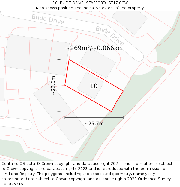 10, BUDE DRIVE, STAFFORD, ST17 0GW: Plot and title map