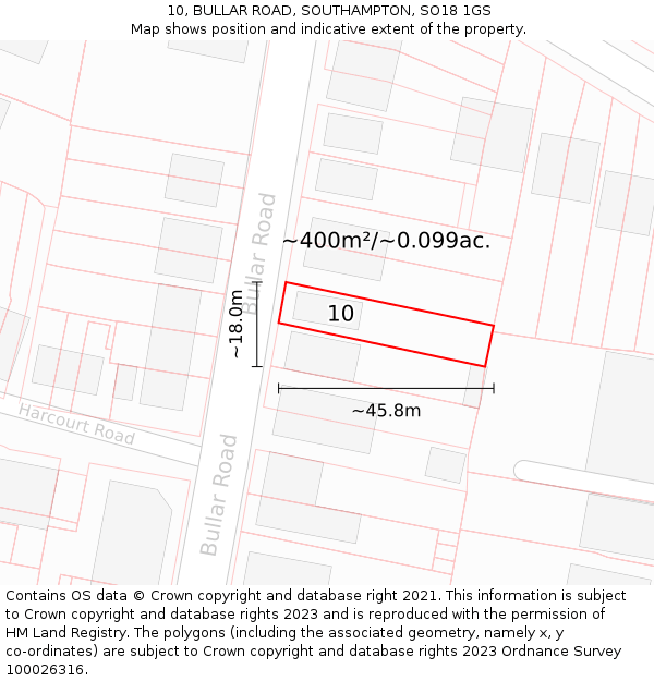 10, BULLAR ROAD, SOUTHAMPTON, SO18 1GS: Plot and title map