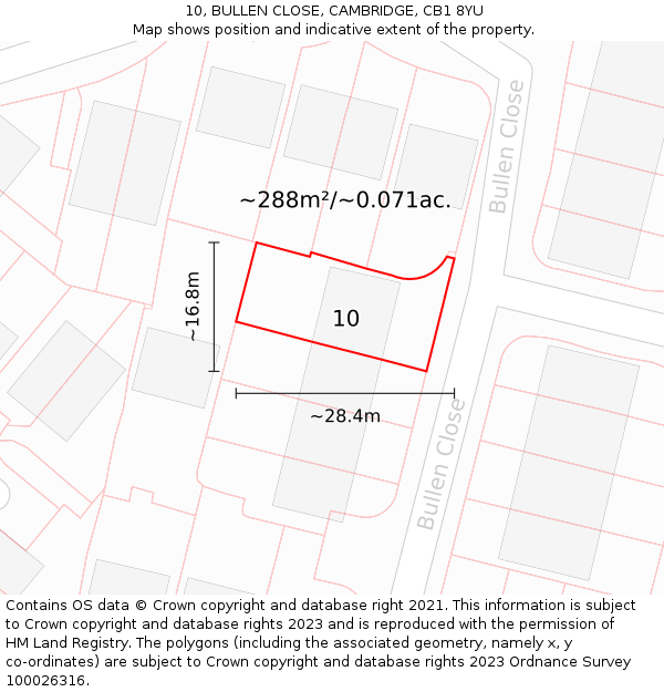 10, BULLEN CLOSE, CAMBRIDGE, CB1 8YU: Plot and title map