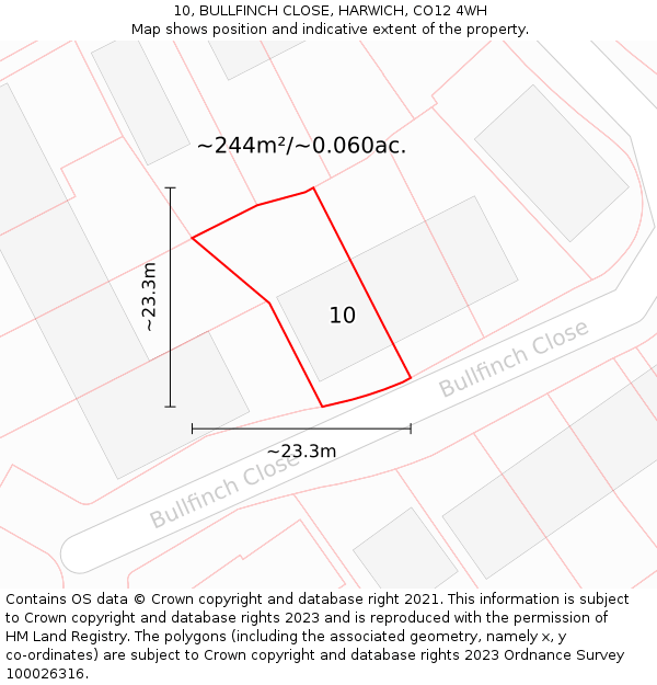 10, BULLFINCH CLOSE, HARWICH, CO12 4WH: Plot and title map