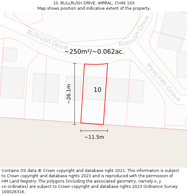 10, BULLRUSH DRIVE, WIRRAL, CH46 1SX: Plot and title map