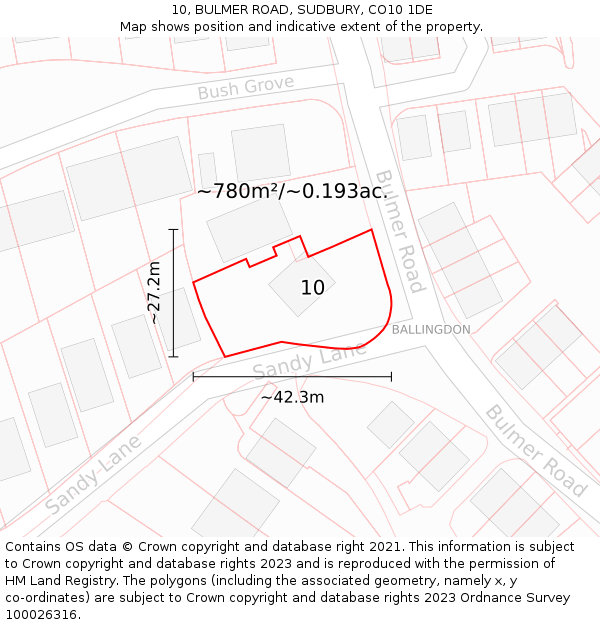 10, BULMER ROAD, SUDBURY, CO10 1DE: Plot and title map