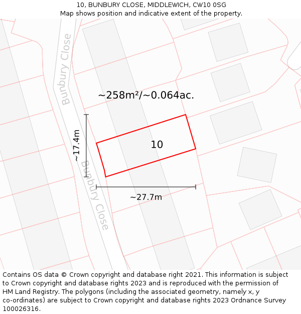 10, BUNBURY CLOSE, MIDDLEWICH, CW10 0SG: Plot and title map