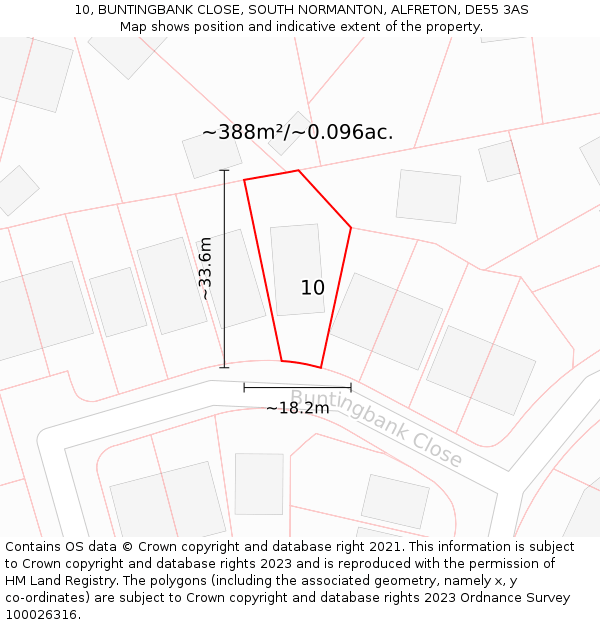 10, BUNTINGBANK CLOSE, SOUTH NORMANTON, ALFRETON, DE55 3AS: Plot and title map