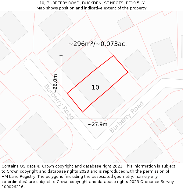 10, BURBERRY ROAD, BUCKDEN, ST NEOTS, PE19 5UY: Plot and title map