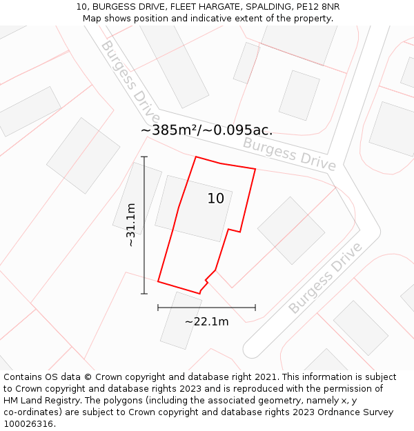 10, BURGESS DRIVE, FLEET HARGATE, SPALDING, PE12 8NR: Plot and title map