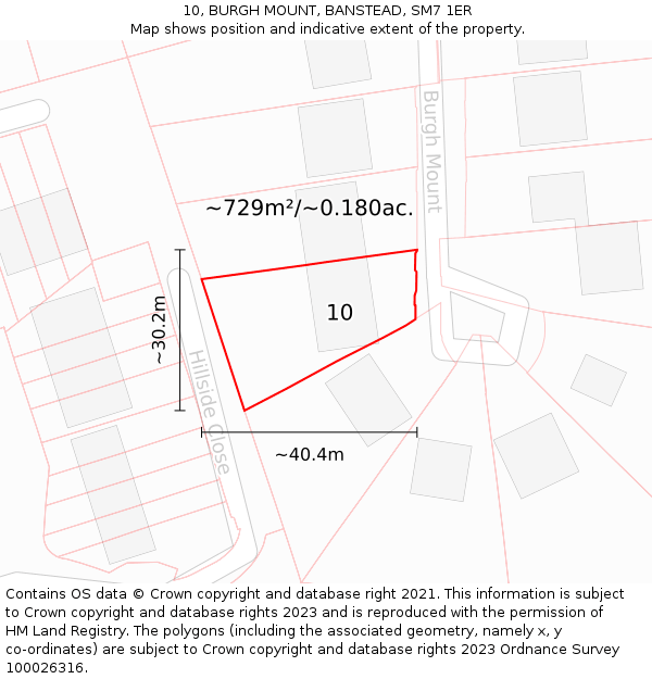 10, BURGH MOUNT, BANSTEAD, SM7 1ER: Plot and title map