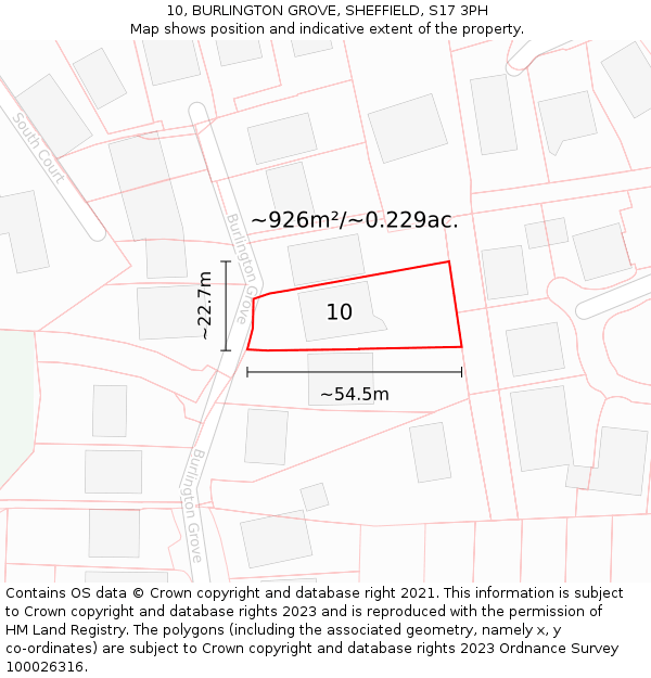 10, BURLINGTON GROVE, SHEFFIELD, S17 3PH: Plot and title map
