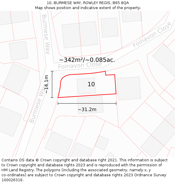 10, BURMESE WAY, ROWLEY REGIS, B65 8QA: Plot and title map