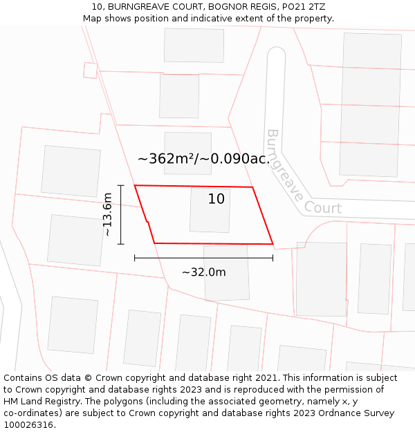 10, BURNGREAVE COURT, BOGNOR REGIS, PO21 2TZ: Plot and title map