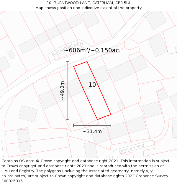 10, BURNTWOOD LANE, CATERHAM, CR3 5UL: Plot and title map