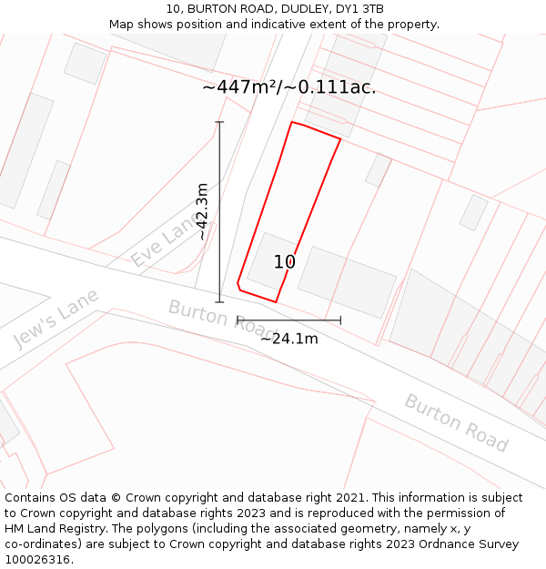 10, BURTON ROAD, DUDLEY, DY1 3TB: Plot and title map