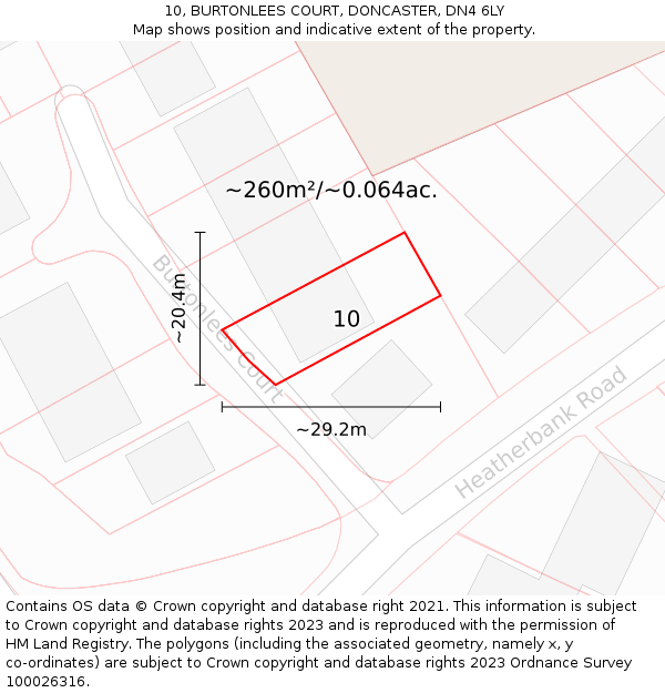 10, BURTONLEES COURT, DONCASTER, DN4 6LY: Plot and title map