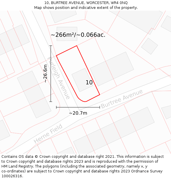 10, BURTREE AVENUE, WORCESTER, WR4 0NQ: Plot and title map