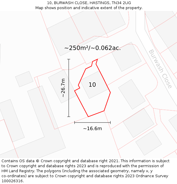 10, BURWASH CLOSE, HASTINGS, TN34 2UG: Plot and title map