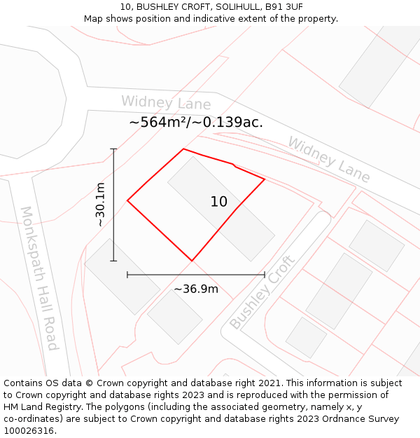 10, BUSHLEY CROFT, SOLIHULL, B91 3UF: Plot and title map