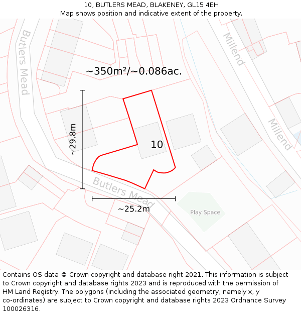 10, BUTLERS MEAD, BLAKENEY, GL15 4EH: Plot and title map