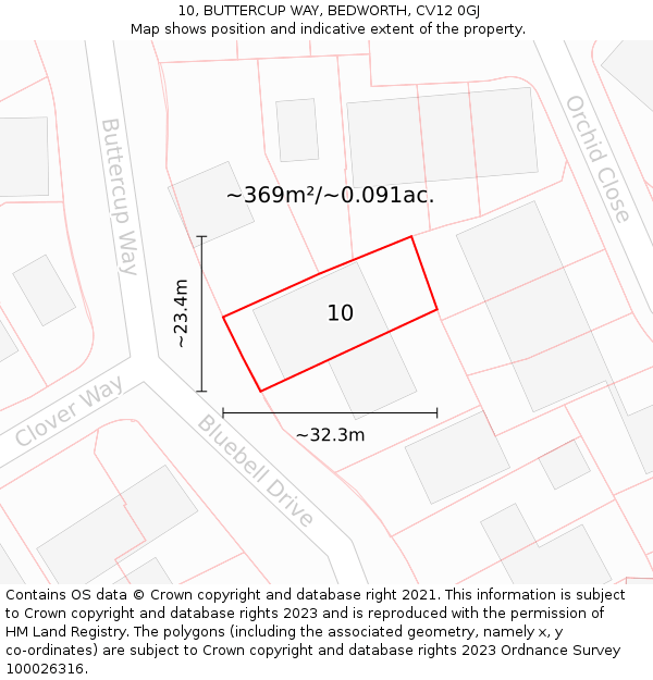 10, BUTTERCUP WAY, BEDWORTH, CV12 0GJ: Plot and title map