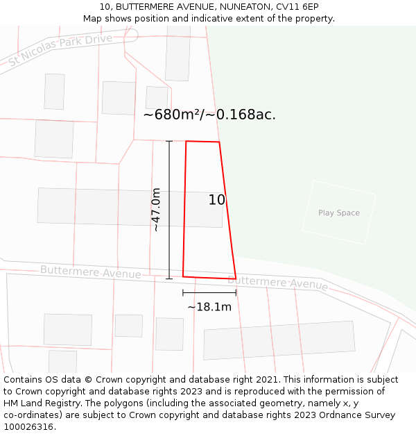 10, BUTTERMERE AVENUE, NUNEATON, CV11 6EP: Plot and title map