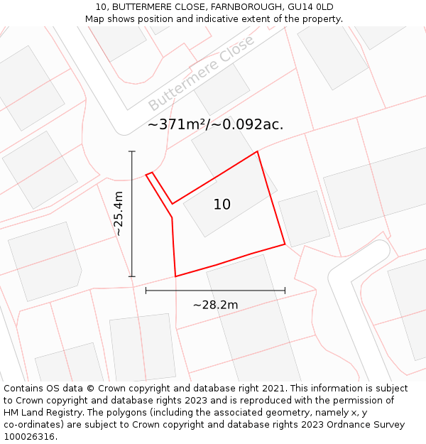 10, BUTTERMERE CLOSE, FARNBOROUGH, GU14 0LD: Plot and title map