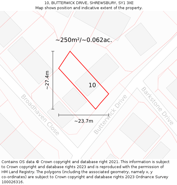 10, BUTTERWICK DRIVE, SHREWSBURY, SY1 3XE: Plot and title map